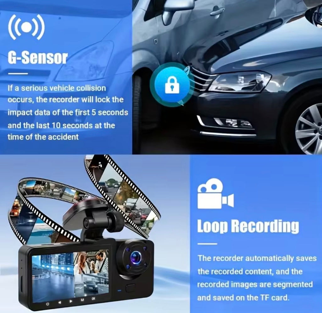 Cámara para coche 1080p HD con 3 cámaras