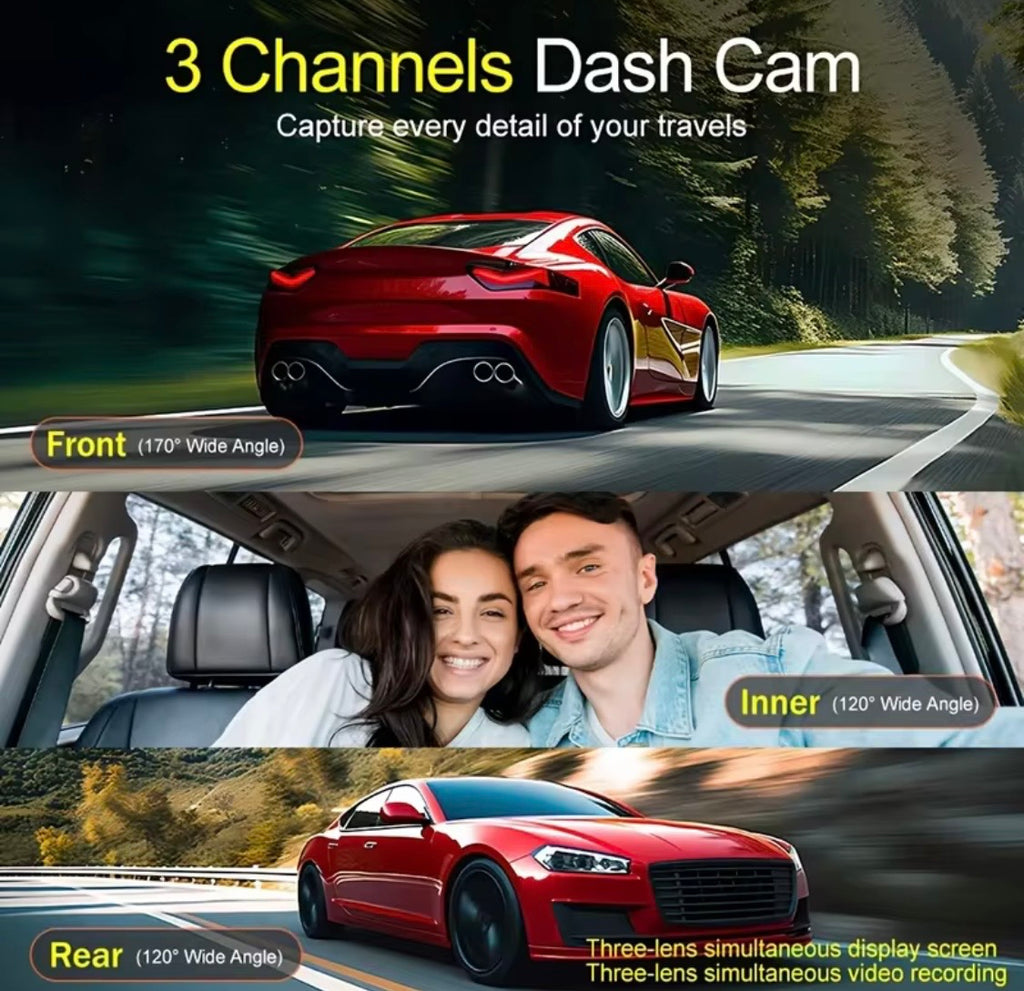 Cámara para coche 1080p HD con 3 cámaras