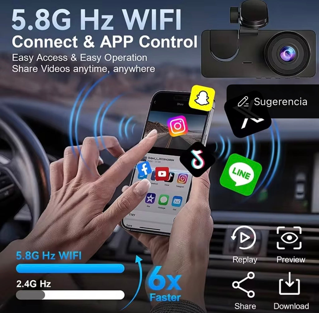 Cámara para coche 1080p HD con 3 cámaras