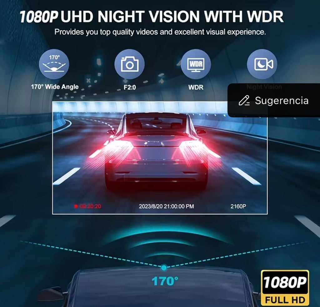 Cámara para coche 1080p HD con 3 cámaras